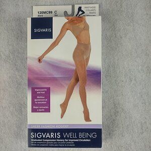 Sigvaris Well Being Black Graduated Compression Hosiery 120MC99 Size C  (NWT)